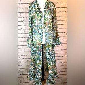 VENUS Boho Paisley Floral Kimono Duster With Bell Sleeves Beach Coverup Medium
